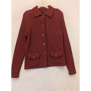Willi Smith Womens 100% Wool Button Front Cardigan Jacket Burgundy Red Size M